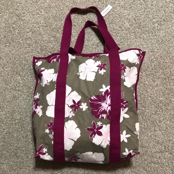 H&M L.O.G.G. purple Hawaiian print canvas tote - Picture 2 of 5